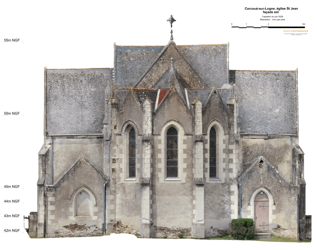 photogrammétrie-façade-église-par-drone relevé de façade d'église