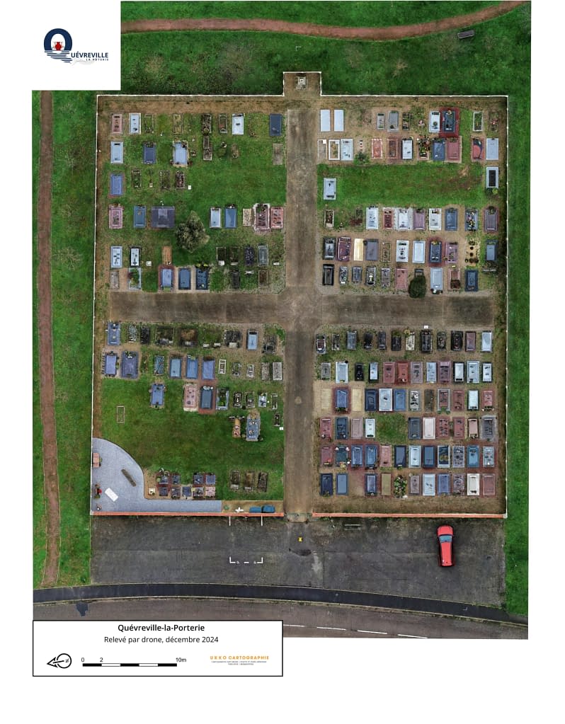 Orthophoto détaillée d'un cimetière normand plan de cimetière par drone