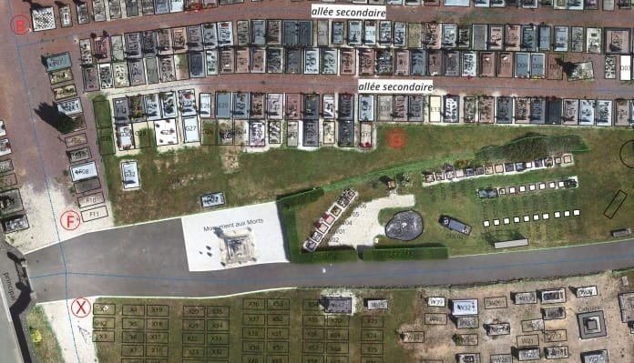 Drone en Normandie : Cimetière de Bellengreville 1 plan de cimetière sur fond orthophoto