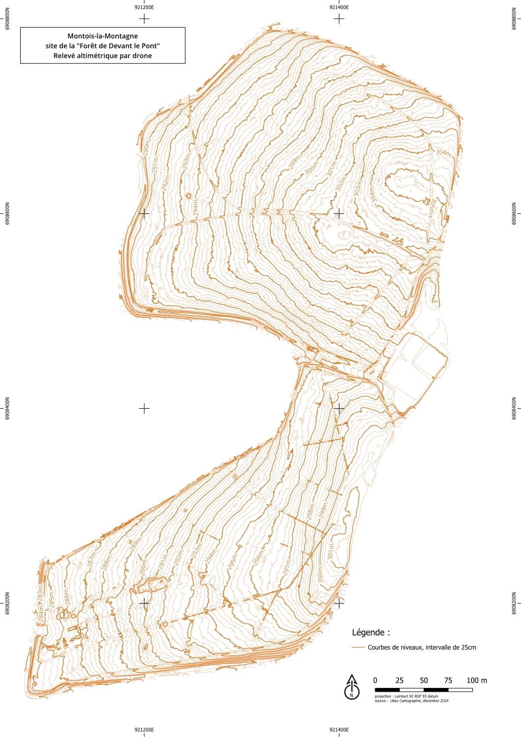 Relevé topographique par drone 2 Courbes de Niveaux calculées à partir du MNS